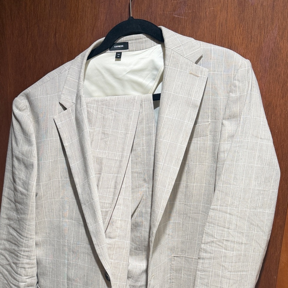 Express Men's Light Tan Plaid Suit Jacket